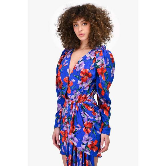 Magda Butrym Blue Silk Floral Asymmetrical Dress Size 34 - Picture 1 of 3